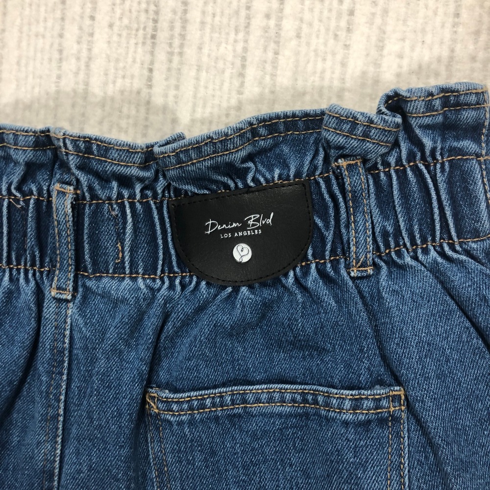 Denim Blvd Los Angeles Paperbag Waist High Rise Denim Shorts Dark Wash Large - Picture 5 of 7
